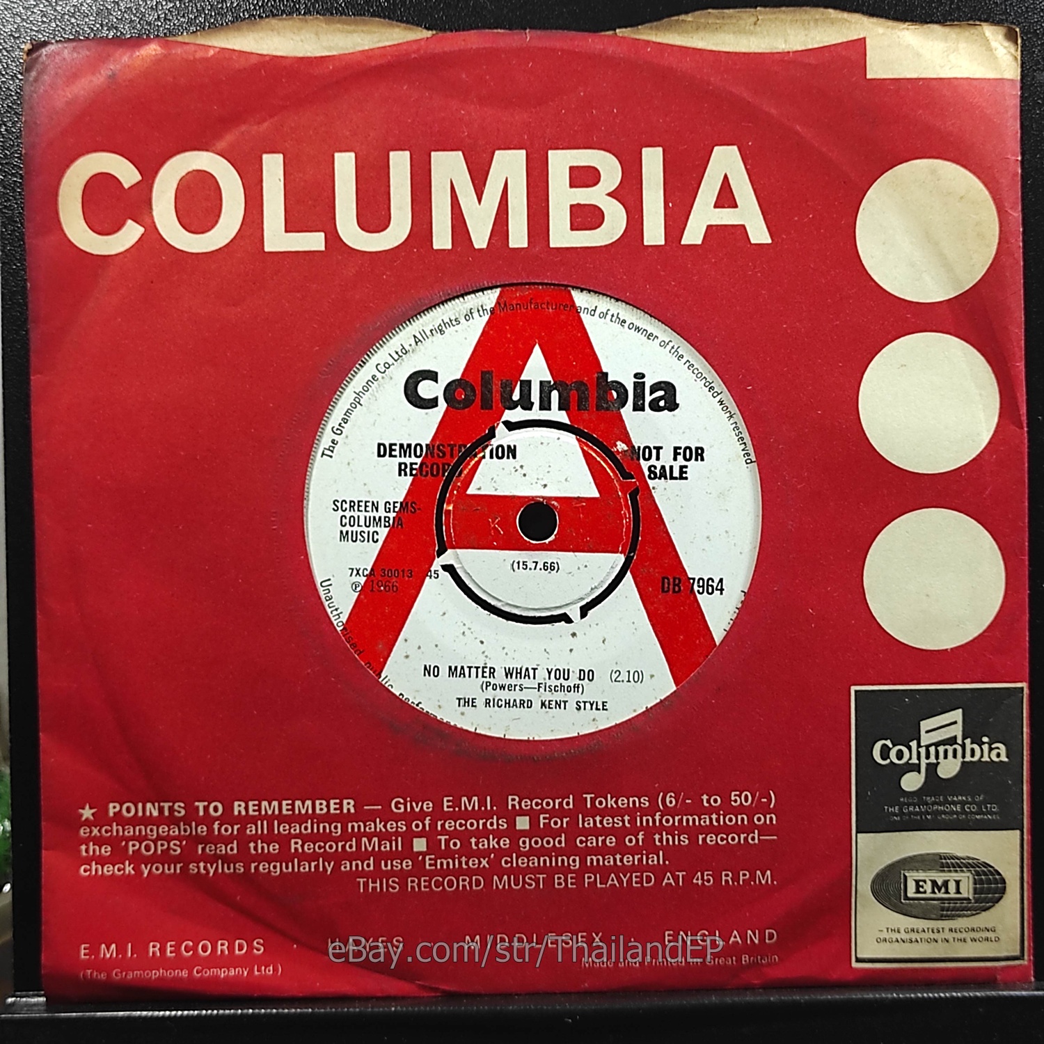 The Richard Kent Style /No Matter What You Do /Columbia /DB 7964 UK Promo 1966